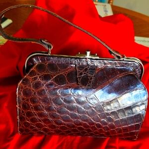Elegant Brown Crocodile Leather Handbag